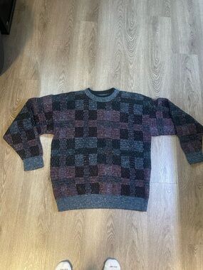 Vintage Le Tigre Sweater Mens XL Geometric Checkered Retro 90s Made in USA